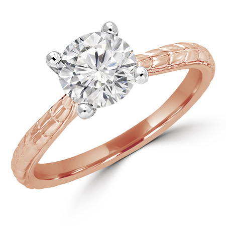 Round Cut Diamond Solitaire 4-Prong Vintage Engagement Ring in Rose Gold - #ENOQ3533-R