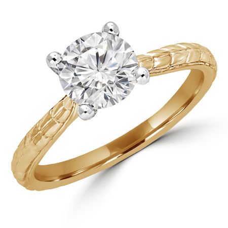 Round Cut Diamond Solitaire 4-Prong Vintage Engagement Ring in Yellow Gold - #ENOQ3533-Y