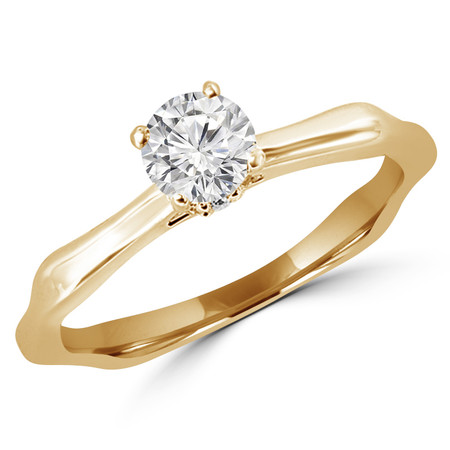 Round Cut Diamond Multi-Stone 4-Prong Cathedral-Set Engagement Ring with Round Diamond Accents in Yellow Gold - #HR10078-Y