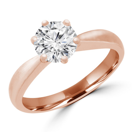 Round Cut Diamond Solitaire Tapered-Shank 6-Prong Engagement Ring in Rose Gold - #HR3368-R