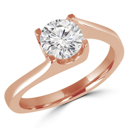 Round Cut Diamond Solitaire 4-Prong Bypass-Shank Engagement Ring in Rose Gold - #HR6951-R
