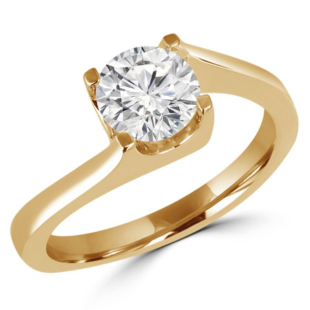 Round Cut Diamond Solitaire 4-Prong Bypass-Shank Engagement Ring in Yellow Gold - #HR6951-Y