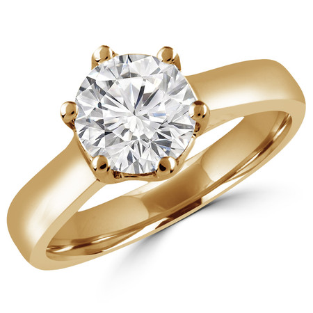 Round Cut Diamond Solitaire 6-Prong Trellis-Set Engagement Ring in Yellow Gold - #SRD2042-Y