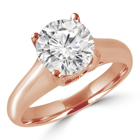 Round Cut Diamond Solitaire 4-Prong Cathedral & Trellis-Set Engagement Ring in Rose Gold - #SRD2065-R