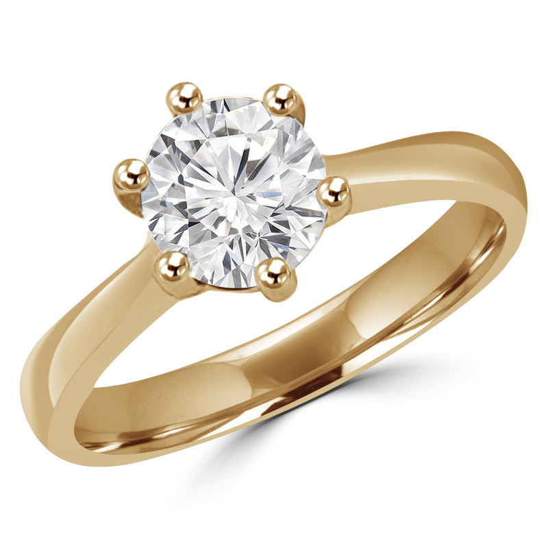 Round Cut Diamond Solitaire 6-Prong Engagement Ring in Yellow Gold - # ...