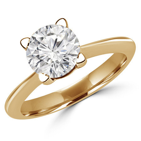 Round Cut Diamond Solitaire Tapered-Shank 4-Prong Engagement Ring in Yellow Gold - #SRD2656-Y