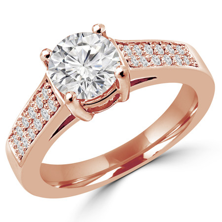 Round Cut Diamond Multi-Stone 4-Prong Cathedral & Trellis-Set Engagement Ring with Round Diamond Pave Accents in Rose Gold - #2132L-R