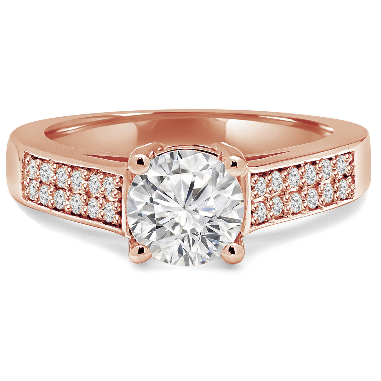 Round Cut Diamond MultiStone 4Prong Cathedral & TrellisSet Engagement Ring with Round Diamond