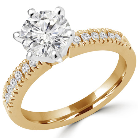 Round Cut Diamond Multi-Stone 6-Prong Engagement Ring with Round Diamond Accents in Yellow Gold - #2303WS-Y