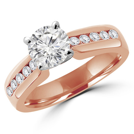 Round Cut Diamond Multi-Stone 4-Prong Engagement Ring in Rose Gold - #2390L-R