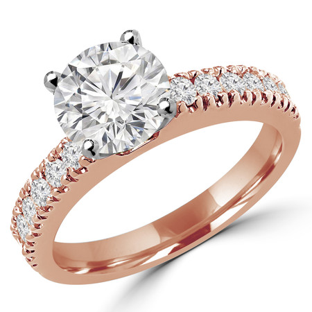 Round Cut Diamond Multi-Stone 4-Prong Engagement Ring with Round Diamond Scallop-Set Accents in Rose Gold - #2457L-R
