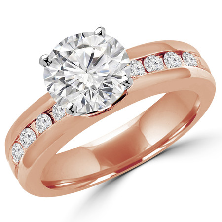 Round Cut Diamond Multi-Stone 4-Prong High-Set Engagement Ring with Round Diamond Channel-Set Accents in Rose Gold - #2458L-R