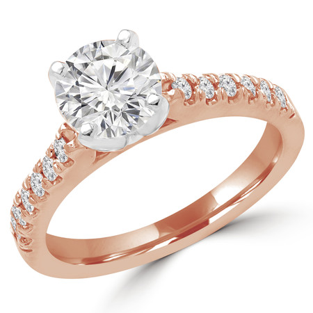 Round Cut Diamond Multi-Stone 4-Prong Cathedral Set Engagement Ring with Round Diamond Accents in Rose Gold - #2507WS-A-R