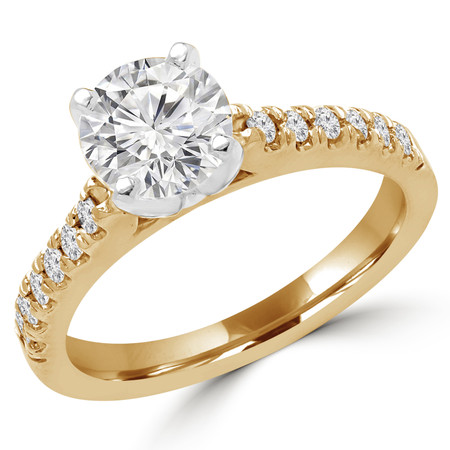 Round Cut Diamond Multi-Stone 4-Prong Cathedral Set Engagement Ring with Round Diamond Accents in Yellow Gold - #2507WS-A-Y