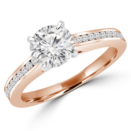Round Cut Diamond Multi-Stone 4-Prong Engagement Ring with Round Diamond Accents in Rose Gold - #DMITRY-R