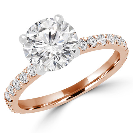 Round Cut Diamond Multi-Stone 4-Prong Engagement Ring with Round Diamond Accents in Rose Gold - #ELIAS-R
