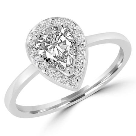 Pear Cut Diamond Multi-Stone 3-Prong Halo Vintage Engagement Ring with Round Diamond Accents in White Gold - #HR10067-W-PE
