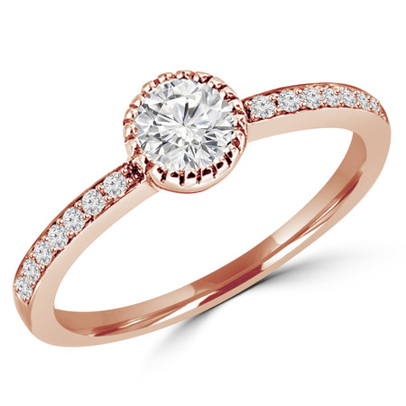 Round Cut Diamond Multi-Stone Prong-Set Engagement Ring with Round Diamond Accents in Rose Gold - #HR10072-R