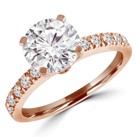 Round Cut Diamond Multi-Stone 4-Prong Engagement Ring with Round Diamond Accents in Rose Gold - #HR10362-R