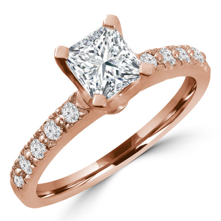 Princess Cut Diamond Multi-Stone 4-Prong Engagement Ring with Round Diamond Accents in Rose Gold - #HR10362-PR-R