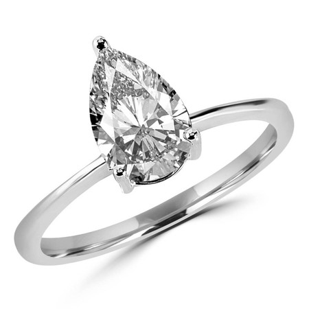 Pear Cut Diamond Solitaire 3-Prong Engagement Ring in White Gold - #HR10071-W