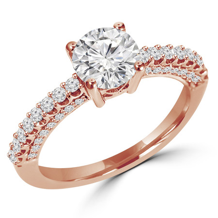 Round Cut Diamond Multi-Stone 4-Prong Vintage Engagement Ring with Round Diamond Scallop-Set & Pave Accents in Rose Gold - #HR6213-R