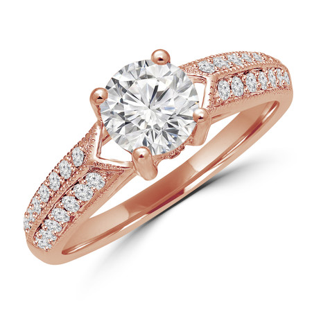Round Cut Diamond Multi-Stone 4-Prong Cathedral & Trellis-Set Vintage Engagement Ring with Round Diamond Accents in Rose Gold - #HR6225-R