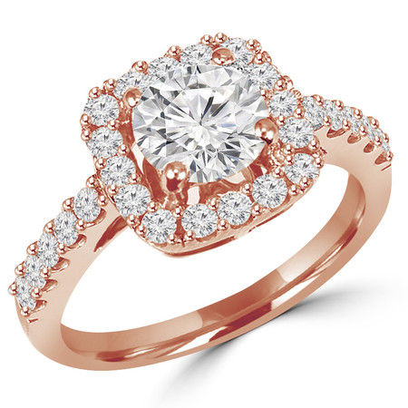 Round Cut Diamond Multi-Stone 4-Prong Vintage Cathedral Style Halo Engagement Ring with Round Diamond Scallop-Set Accents in Rose Gold - #HR6262-R