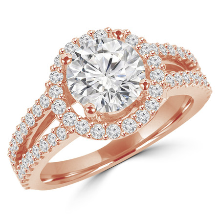 Round Cut Diamond Multi-Stone Split-Shank 4-Prong Halo Engagement Ring with Round Diamond Accents in Rose Gold - #HR6265-R