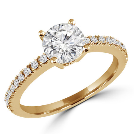 Round Cut Diamond Multi-Stone 4-Prong Engagement Ring with Round Diamond Scallop-Set Accents in Yellow Gold - #HR6266-Y