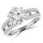 Round Cut Diamond Multi-Stone 6-Prong Engagement Ring with Baguette & Round Diamond Accents in White Gold - #HR10585-W
