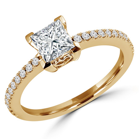 Princess Cut Diamond Multi-Stone 4-Prong Engagement Ring with Round Diamond Accents in Yellow Gold - #HR6266-Y-PR