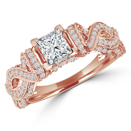 Princess Cut Diamond Multi-Stone Infinity-Motif V-Prong Engagement Ring with Round Diamond Accents in Rose Gold - #HR6529-R