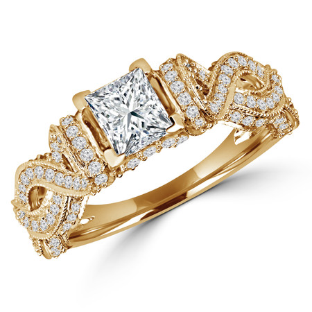 Princess Cut Diamond Multi-Stone Infinity-Motif V-Prong Engagement Ring with Round Diamond Accents in Yellow Gold - #HR6529-Y