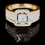 Princess Cut Diamond Multi-Stone V-Prong Vintage Halo Engagement Ring & Wedding Band Bridal Set with Round Prong & Channel-Set Diamond Accents in Yellow Gold - #HR6533-A-B-Y