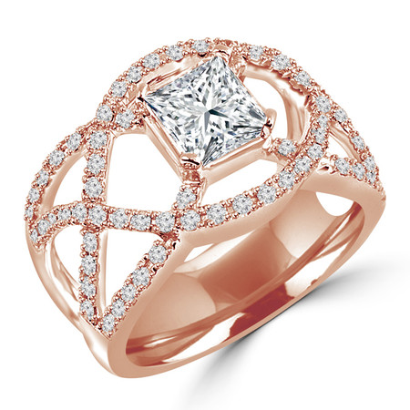 Princess Cut Diamond Multi-Stone 4-Prong Infinity Engagement Ring with Round Diamond Accents in Rose Gold - #HR6537-R