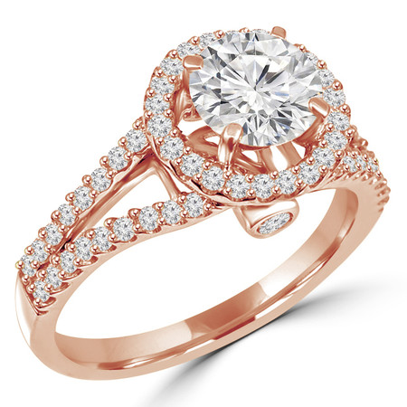 Round Cut Diamond Multi-Stone Split-Shank 4-Prong Vintage Halo Engagement Ring with Round Diamond Accents in Rose Gold - #HR6539A-R
