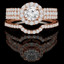 Round Cut Diamond Multi-Stone 4-Prong Vintage Halo Engagement Ring & Wedding Band Bridal Set with Round Prong & Channel-Set Diamond Accents in Rose Gold - #HR6550A-B-R