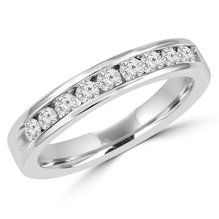Round Cut Diamond Semi-Eternity Channel-Set Wedding Band Ring in White Gold - #HR4508-W