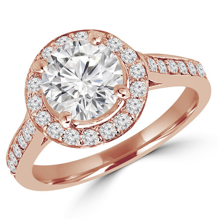 Round Cut Diamond Multi-Stone 4-Prong Vintage Halo Engagement Ring with Round Diamond Accents in Rose Gold - #IMP-R-E-R