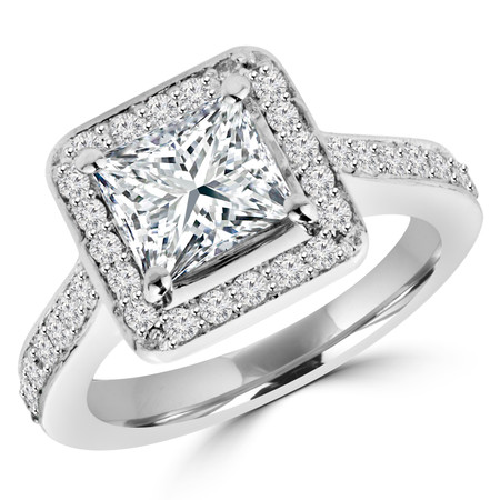 Princess Cut Diamond Multi-Stone 4-Prong Halo Engagement Ring with Round Diamond Accents in White Gold - #IMP-R-0-RING-PR-W