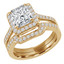 Princess Cut Diamond Multi-Stone 4-Prong Halo Engagement Ring & Wedding Band Bridal Set with Round Diamond Accents in Yellow Gold - #IMP-R-0-SET-PR-Y