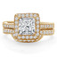 Princess Cut Diamond Multi-Stone 4-Prong Halo Engagement Ring & Wedding Band Bridal Set with Round Diamond Accents in Yellow Gold - #IMP-R-0-SET-PR-Y