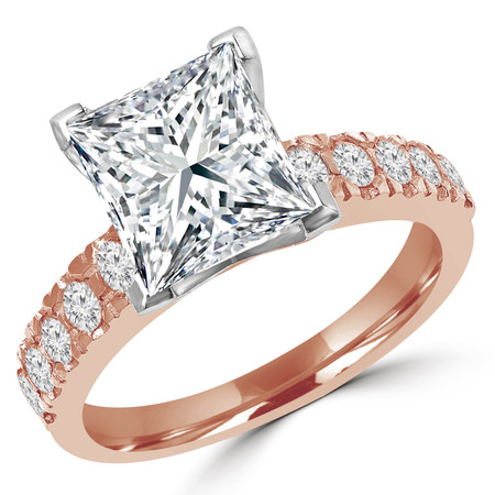 Princess Cut Diamond Multi-Stone V-Prong Engagement Ring with Round Diamond Accents in Rose Gold - #LOCAL-NOVO-PR-R