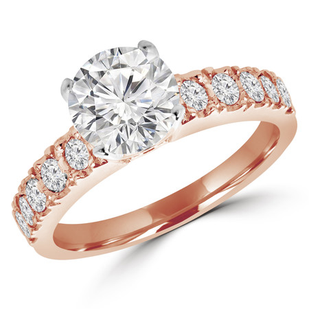 Round Cut Diamond Multi-Stone 4-Prong Engagement Ring with Round Diamond Scallop-Set Accents in Rose Gold - #LOCAL-NOVO-MD-R-R