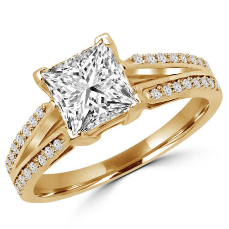 Princess Cut Diamond V-Prong Split Shank Engagement Ring with Round ...