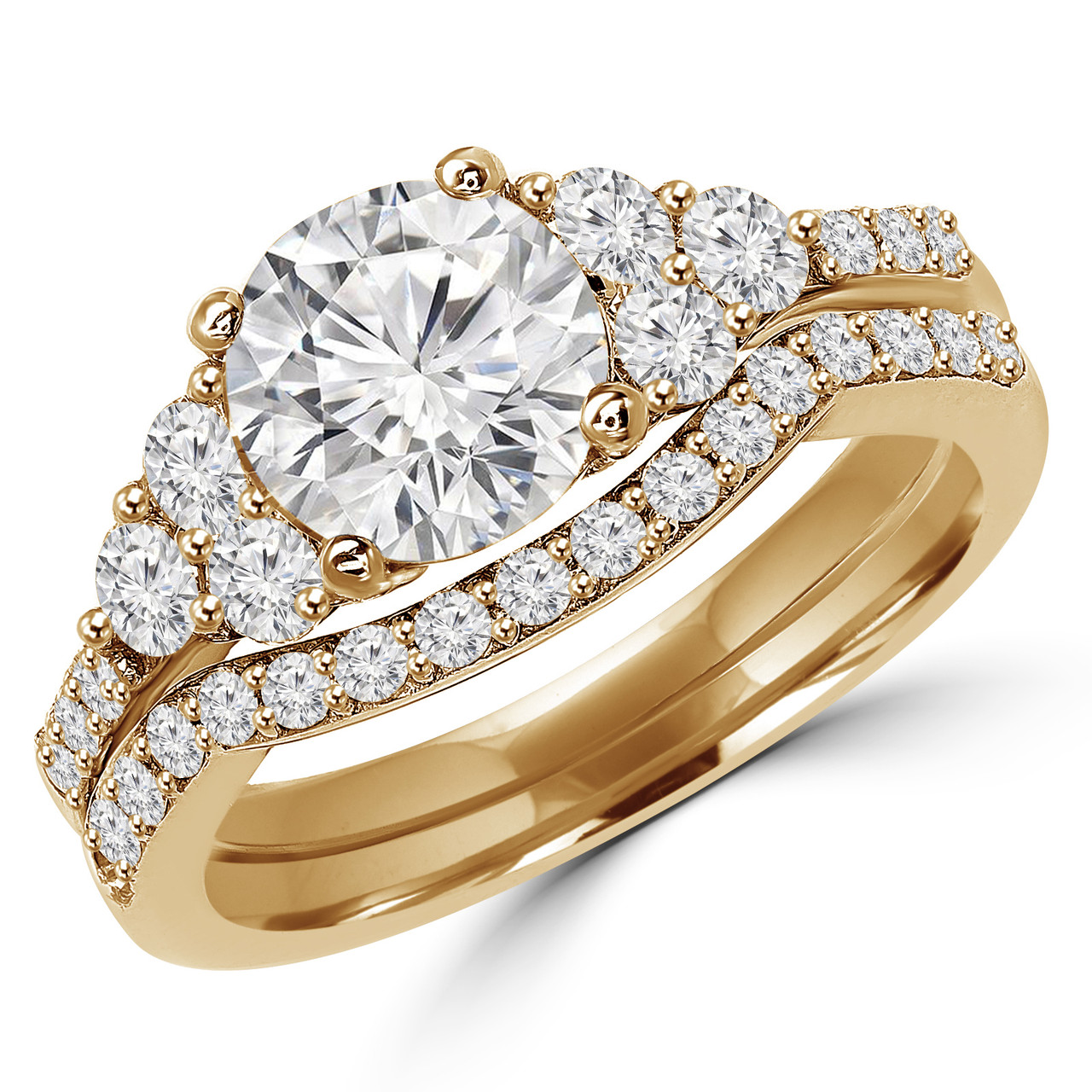 Round Cut Diamond Multi-Stone 6-Prong Engagement Ring & Wedding Band ...