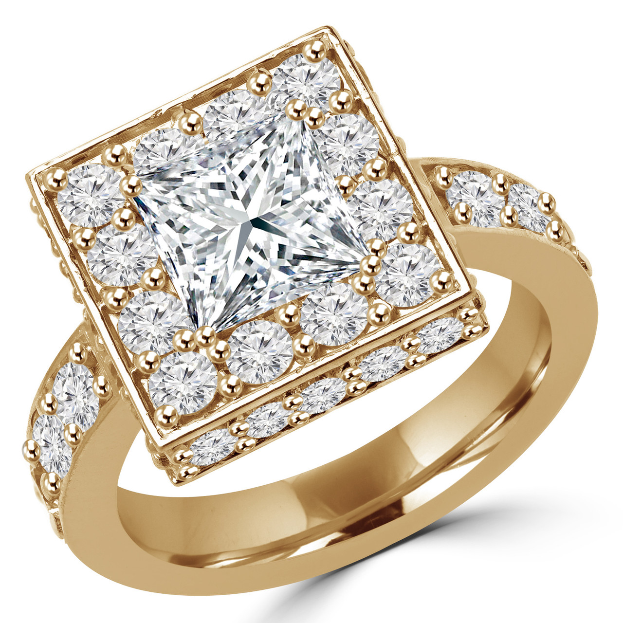 Princess Cut Diamond Multi-Stone 4-Prong Vintage Square Halo Engagement ...