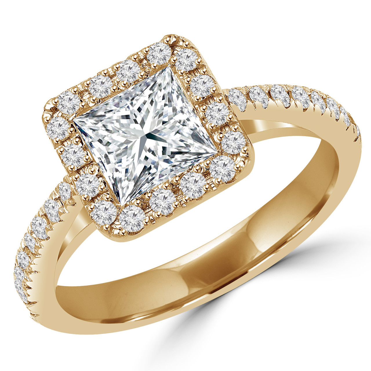 Princess Cut Diamond Multi-Stone Bezel-Set Halo Engagement Ring with ...