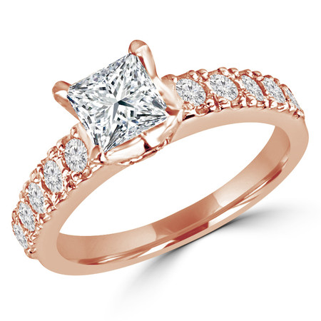 Princess Cut Diamond Multi-Stone 4-Prong Engagement Ring with Round Diamond Accents in Rose Gold - #LOCAL-R-NOVO-PR-R